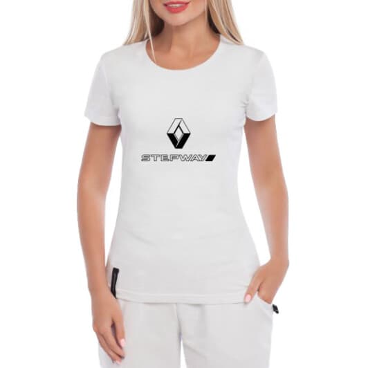 Футболка жіноча Globuspioner класична Renault Sandero Stepway Logo біла принт спереду