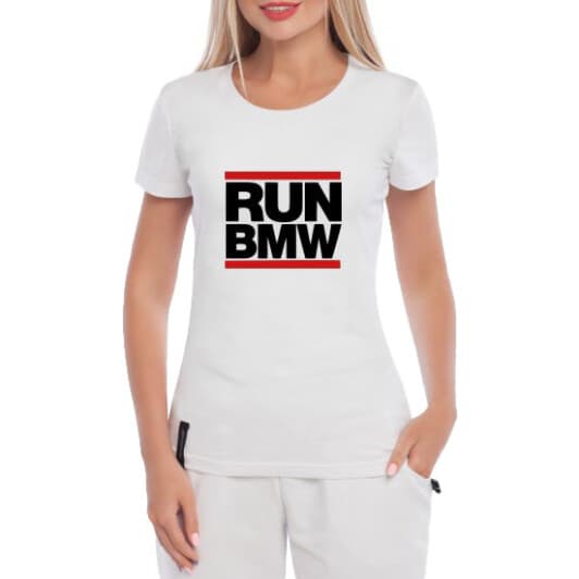 Футболка женская Globuspioner классическая Run BMW белая принт спереди