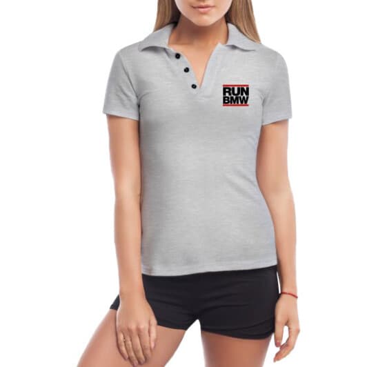 Футболка жіноча Globuspioner поло Run BMW сіра принт спереду