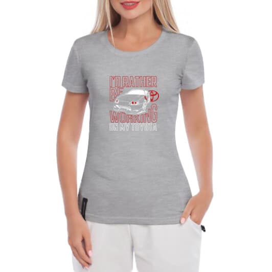 Футболка женская Globuspioner классическая Working on my Toyota серая принт спереди
