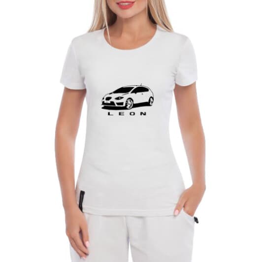 Футболка женская Globuspioner классическая Seat Leon белая принт спереди