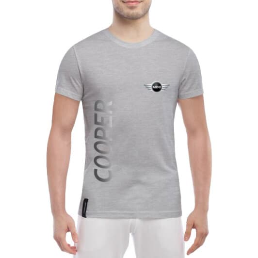 Футболка чоловіча Globuspioner класична Mini Cooper Big Logo Vertical сіра принт спереду