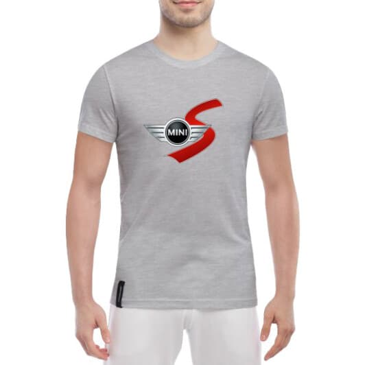 Футболка чоловіча Globuspioner класична Mini Cooper S Big Logo Red сіра принт спереду