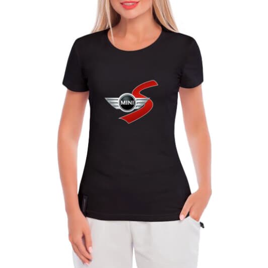 Футболка женская Globuspioner классическая Mini Cooper S Big Logo Red черная принт спереди