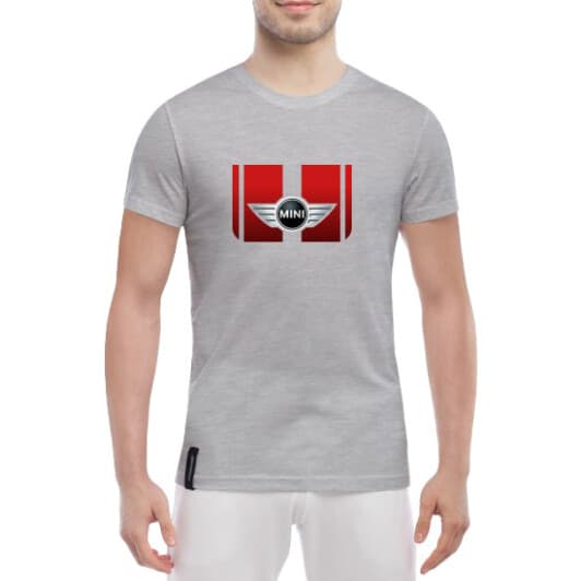 Футболка чоловіча Globuspioner класична Mini Cooper Big Logo Red сіра принт спереду