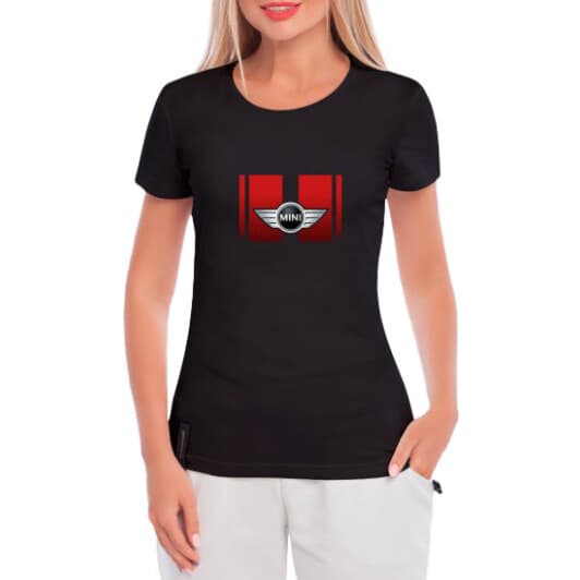 Футболка женская Globuspioner классическая Mini Cooper Big Logo Red черная принт спереди и сзади