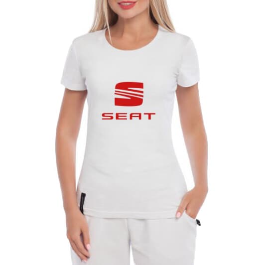 Футболка женская Globuspioner классическая Seat Big Logo белая принт спереди