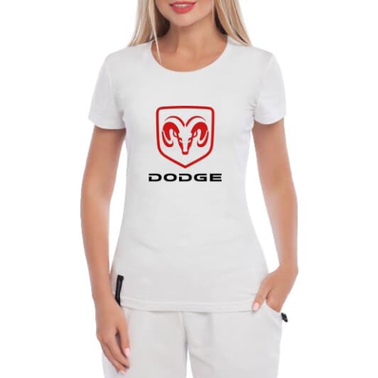 Футболка женская Globuspioner классическая Dodge Big Logo v2 белая принт спереди