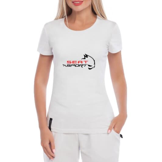 Футболка жіноча Globuspioner класична Seat Sport біла принт спереду