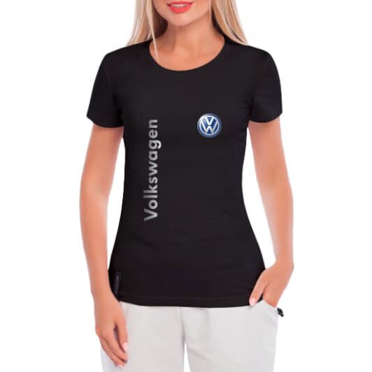 Футболка жіноча Globuspioner класична Volkswagen Big Logo Vertical чорна принт спереду