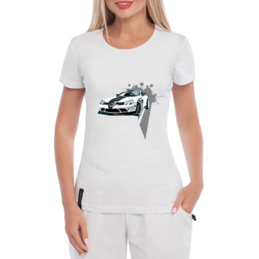 Футболка женская Globuspioner классическая Mercedes-Benz SLR McLaren белая принт спереди