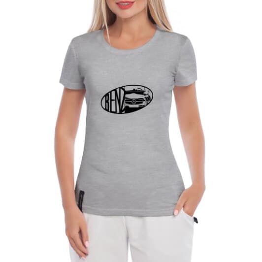 Футболка жіноча Globuspioner класична Mercedes-Benz SL300 сіра принт спереду