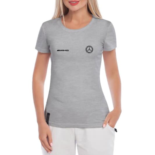 Футболка женская Globuspioner классическая Mercedes-Benz AMG Mini Logo серая принт спереди