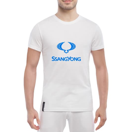 Футболка чоловіча Globuspioner класична SsangYong Logo біла принт спереду
