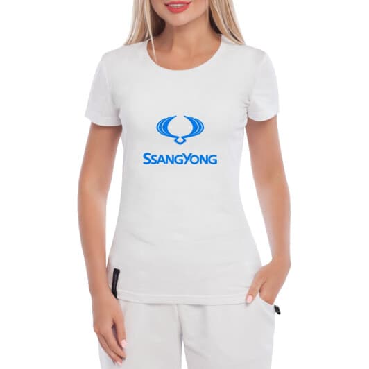 Футболка жіноча Globuspioner класична SsangYong Logo біла принт спереду