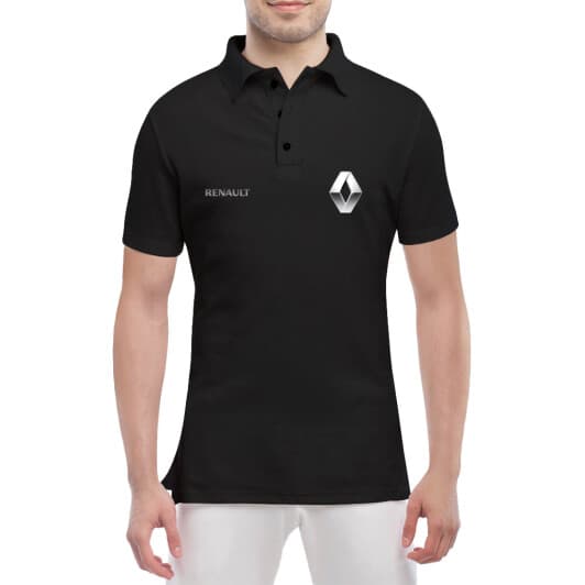 Футболка чоловіча Globuspioner поло Renault Mini Sign Silver чорна принт спереду