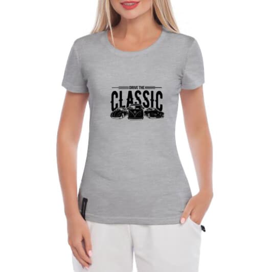 Футболка женская Globuspioner классическая Volkswagen Drive the Classic серая принт спереди