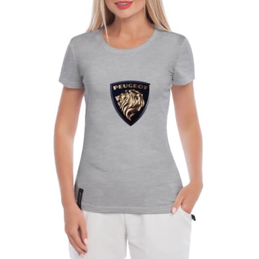 Футболка женская Globuspioner классическая Peugeot Golden Lion серая принт спереди