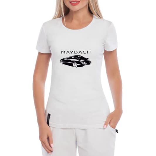 Футболка женская Globuspioner классическая Maybach Exelero Rear белая принт спереди