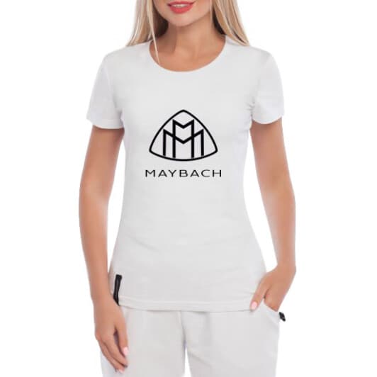 Футболка женская Globuspioner классическая Maybach Big Logo белая принт спереди