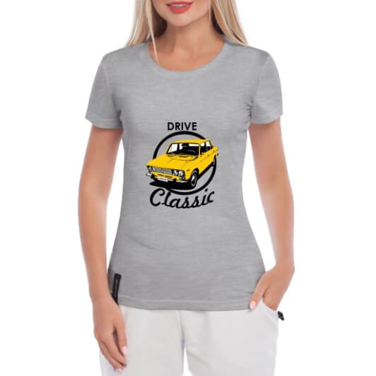 Футболка женская Globuspioner классическая Lada Drive Classic серая принт спереди