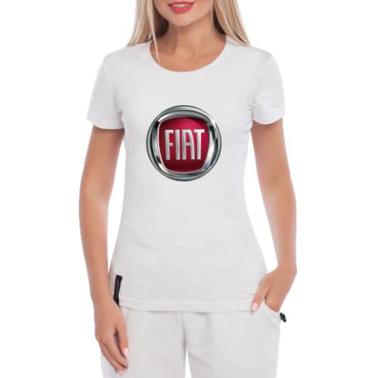 Футболка женская Globuspioner классическая Fiat Big Logo белая принт спереди