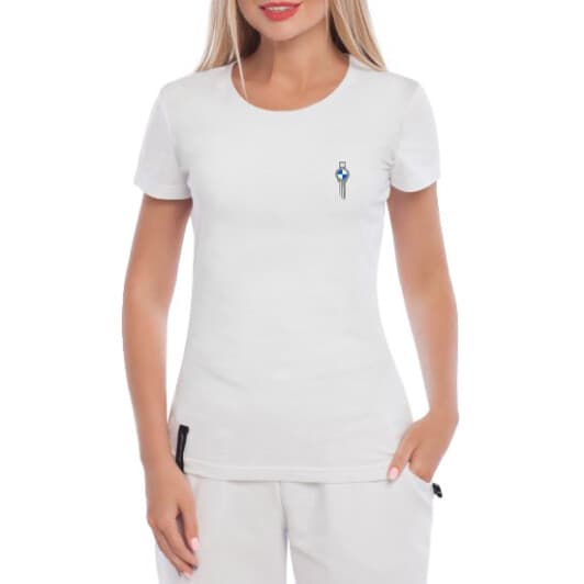 Футболка женская Globuspioner классическая BMW Mini Logo Key белая принт спереди