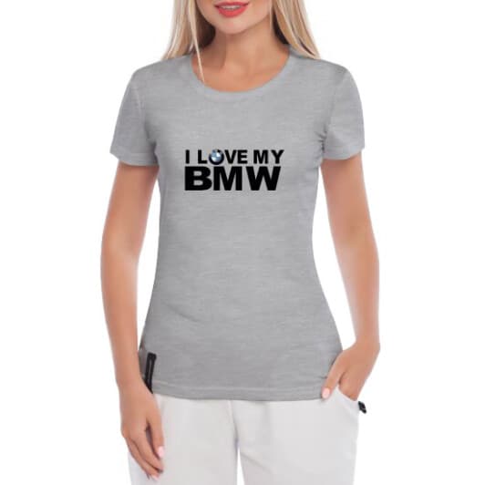 Футболка жіноча Globuspioner класична I love My BMW v2 сіра принт спереду
