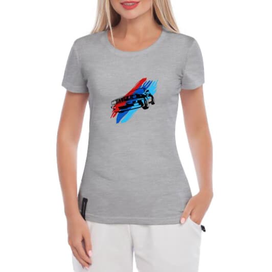 Футболка жіноча Globuspioner класична BMW 5-Series E34 сіра принт спереду