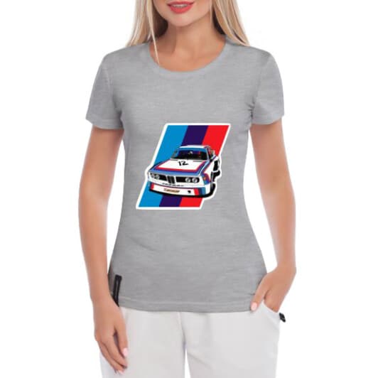 Футболка женская Globuspioner классическая BMW E9 Sport серая принт спереди