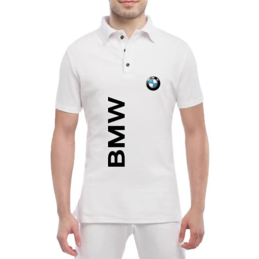 Футболка чоловіча Globuspioner поло BMW Big Logo Vertical біла принт спереду