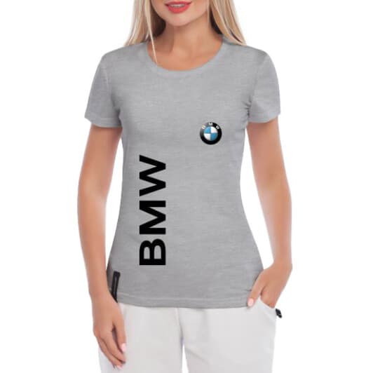 Футболка жіноча Globuspioner класична BMW Big Logo Vertical сіра принт спереду