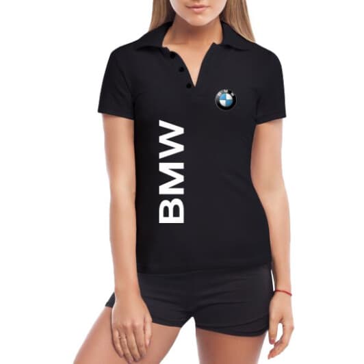 Футболка женская Globuspioner поло BMW Big Logo Vertical черная принт спереди