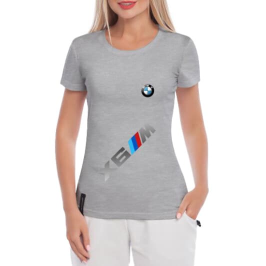 Футболка женская Globuspioner классическая BMW X6 Big Logo Vertical серая принт спереди