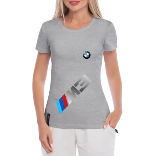 Футболка женская Globuspioner классическая BMW M3 Big Logo Vertical серая принт спереди