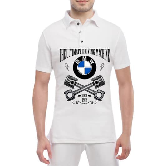 Футболка чоловіча Globuspioner поло BMW The Ultimate Driving Machine біла принт спереду