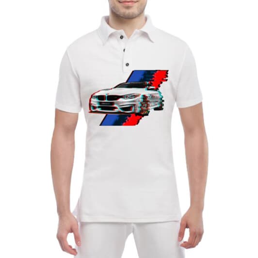 Футболка чоловіча Globuspioner поло BMW M4 Glitch біла принт спереду