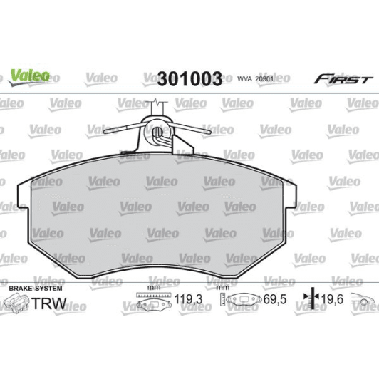 301003 Valeo Тормозные колодки