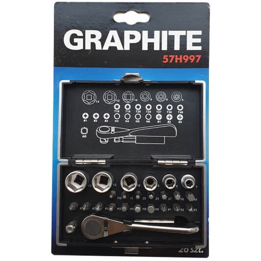 Набор бит и торцевых головок с держателем и трещоткой Graphite 57H997 17 шт.