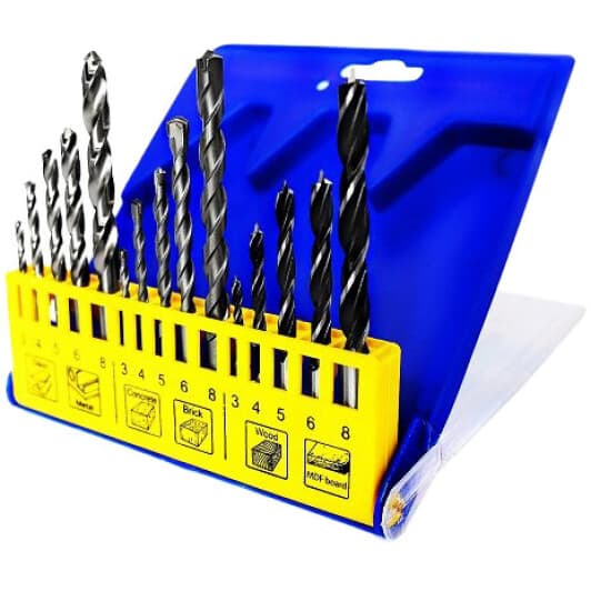 Набор сверл S&R спиральных по металлу, бетону и дереву 216300015 3-8 мм 15 шт.
