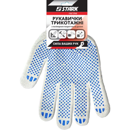Перчатки рабочие Stark хб + полиэстер с точками ПВХ белые