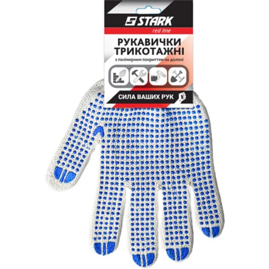 Рукавички робочі Stark White хб + поліестер з точками ПВХ білі