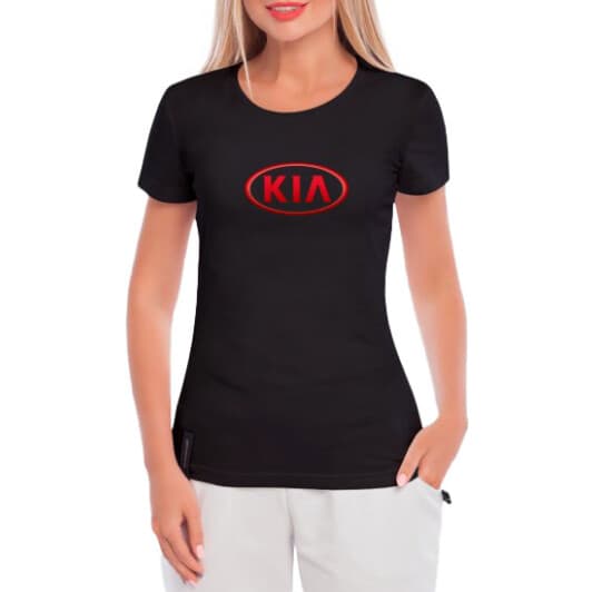 Футболка жіноча Globuspioner класична Kia Logo Red чорна принт спереду