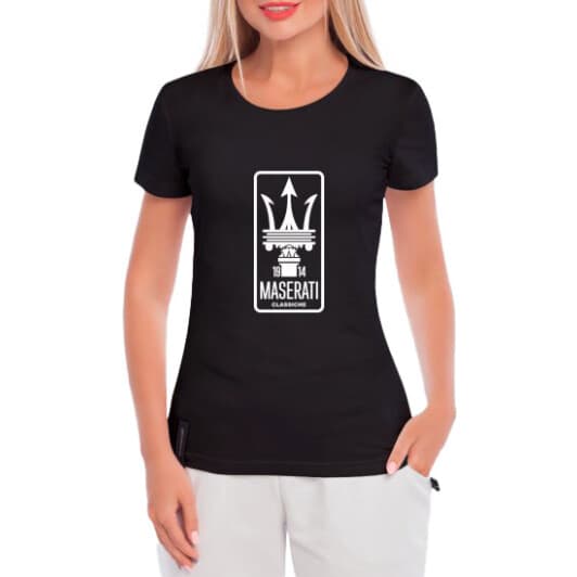 Футболка женская Globuspioner классическая Maserati Classiche черный спереди
