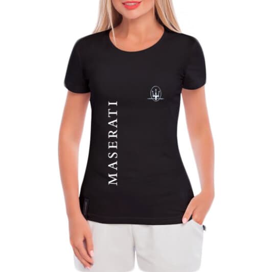 Футболка женская Globuspioner классическая Maserati Vertical Sign черный спереди