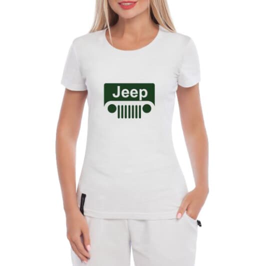 Футболка жіноча Globuspioner класична Jeep 4x4 біла принт спереду