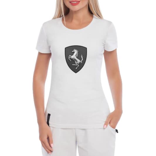Футболка жіноча Globuspioner класична Ferrari Shield Logo біла принт спереду