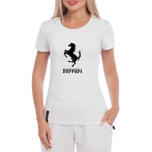 Футболка жіноча Globuspioner класична Ferrari Big Logo біла принт спереду