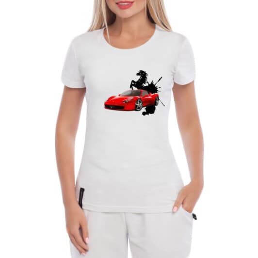 Футболка женская Globuspioner классическая Ferrari Red Car Logo белый спереди