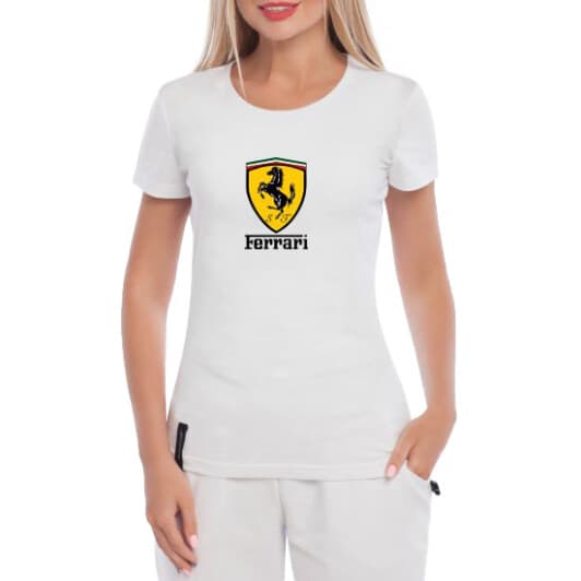 Футболка жіноча Globuspioner класична Ferrari Scuderia Big Logo біла принт спереду